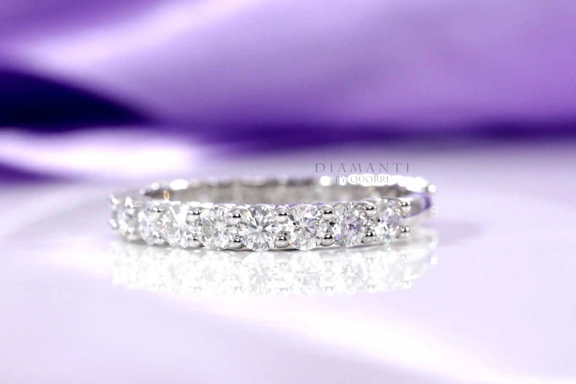 affordable 14k white gold shared prong 2.5 carat round brilliant lab grown diamond wedding band Quorri