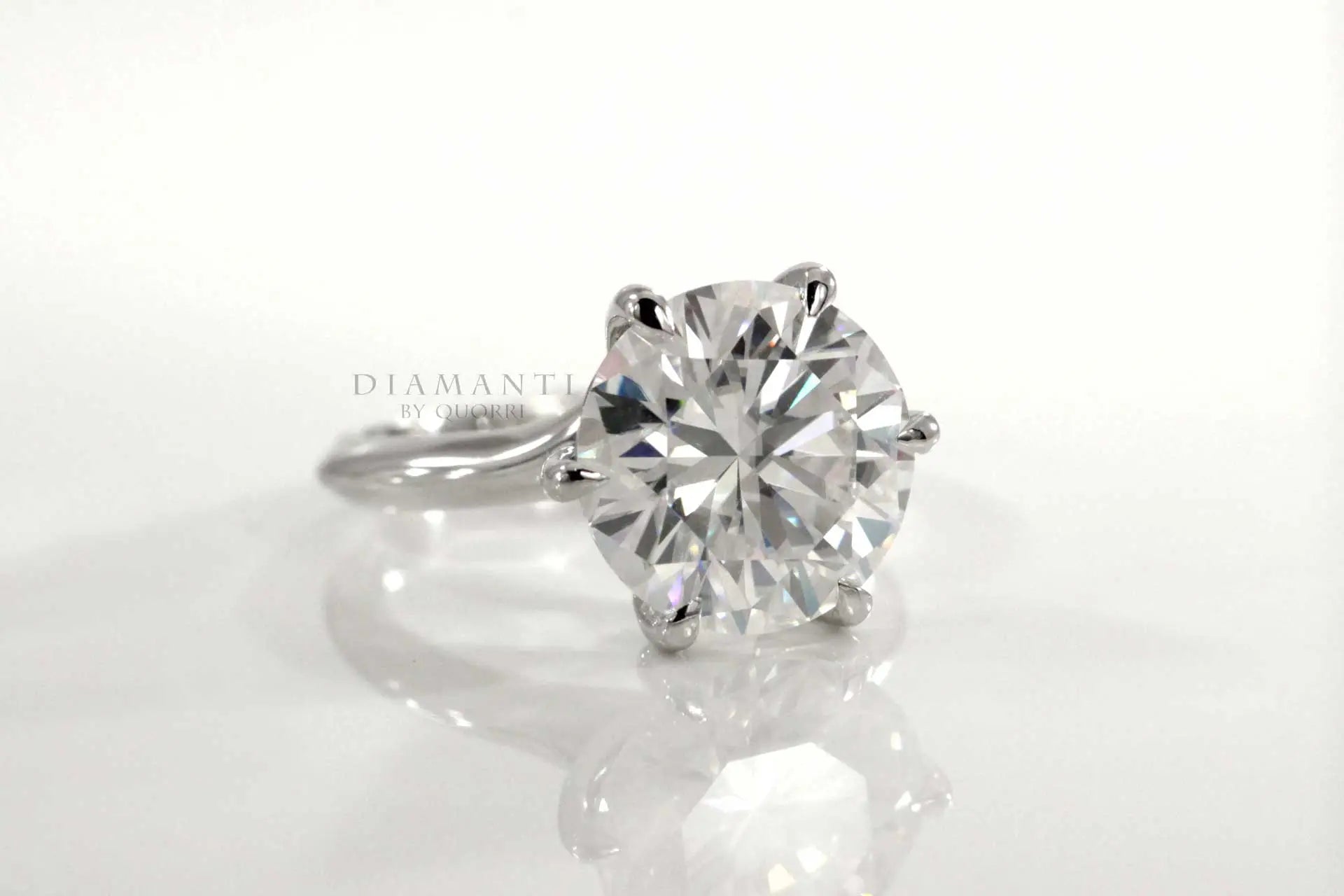 nature inspired 6 claw prong 18k white gold 3 carat diamond engagement ring Quorri