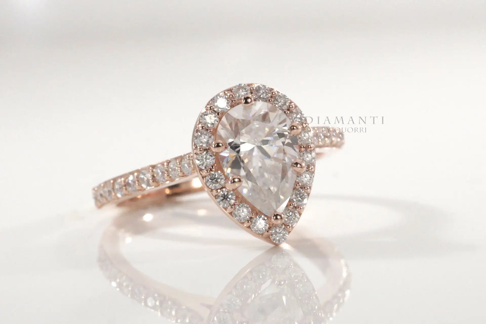 affordable accented pear halo lab diamond engagement ring Quorri