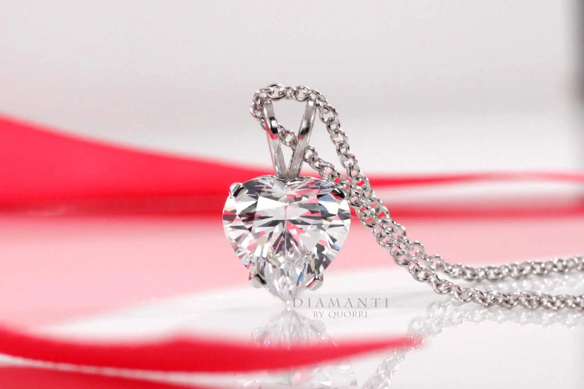 14k white gold affordable designer heart lab diamond solitaire pendant Quorri