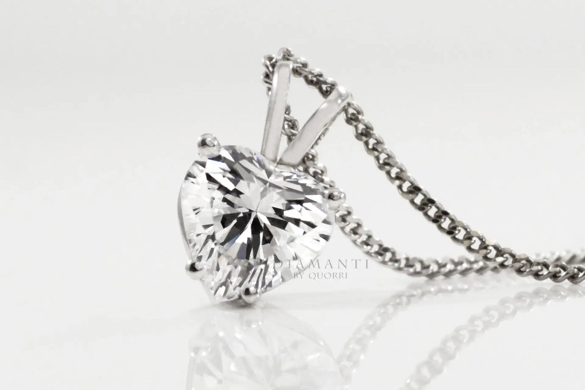 14k white gold affordable designer heart lab diamond solitaire pendant Quorri