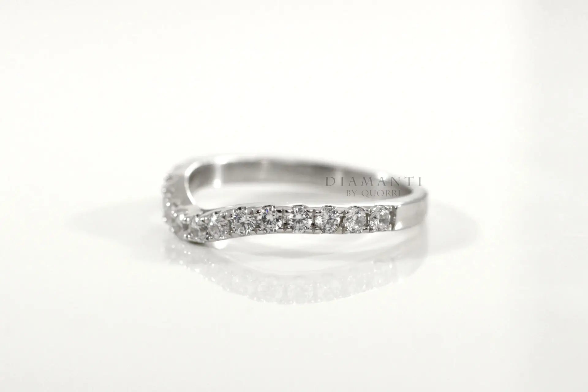 18k white gold affordable round accented lab grown diamond wedding band Quorri