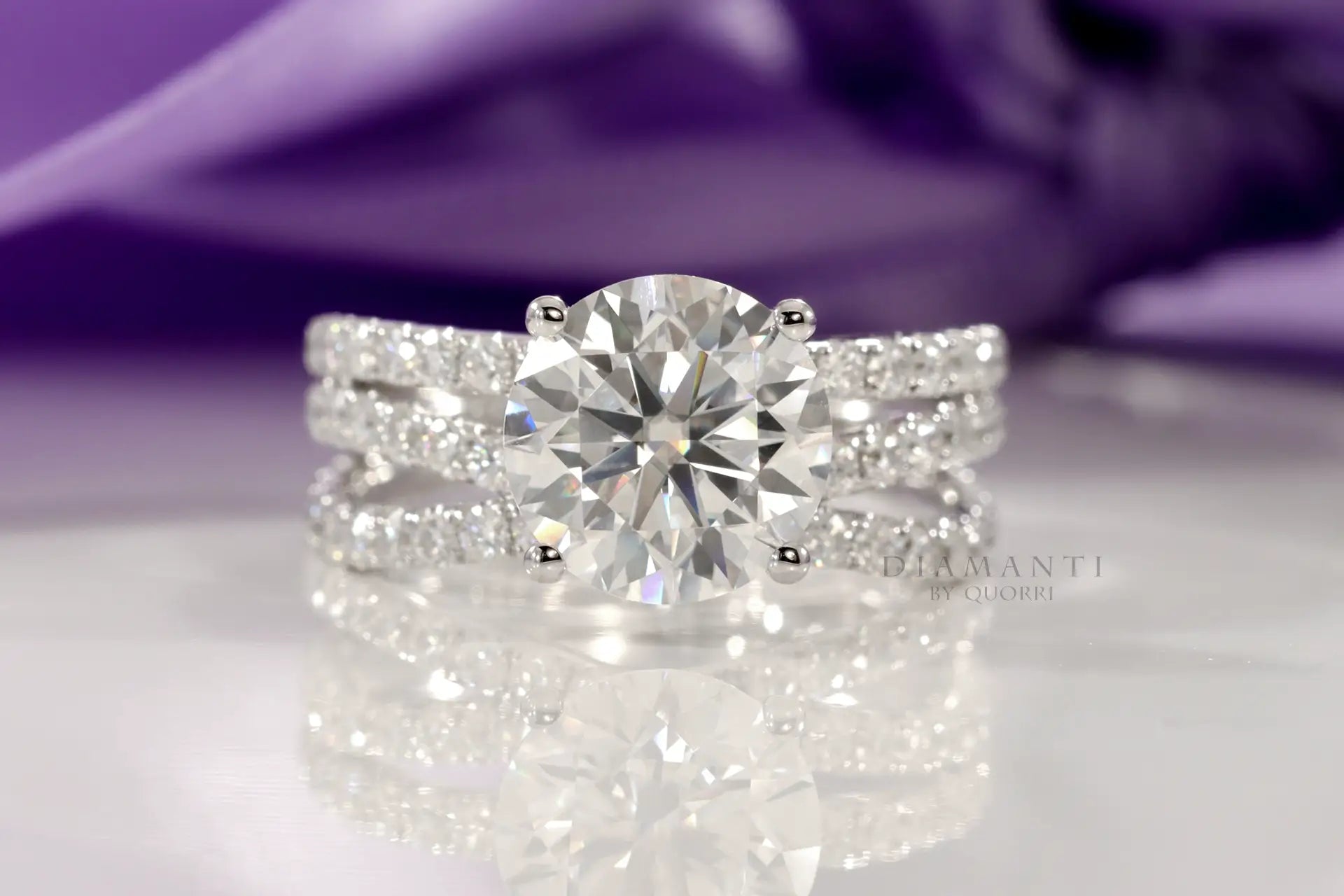 designer crisscross accented round lab diamond engagement ring Quorri