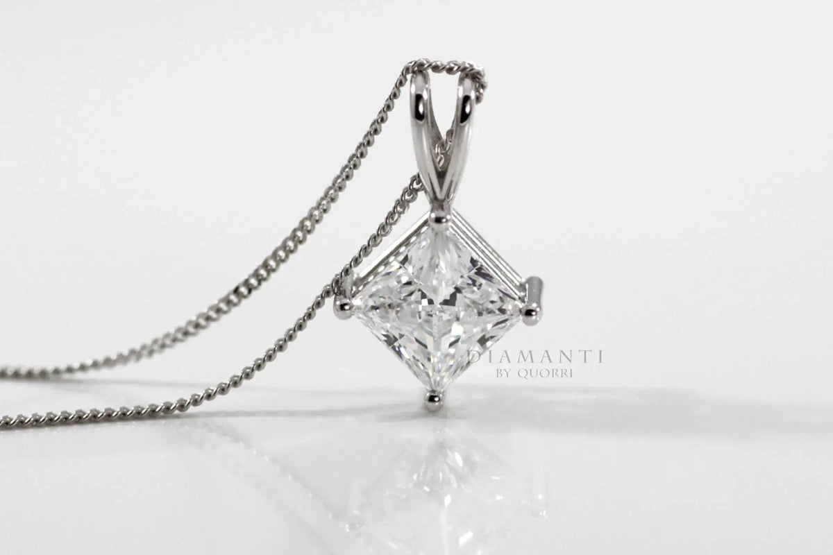 18k white gold 1.25ct princess cut lab grown diamond solitaire pendant Quorri