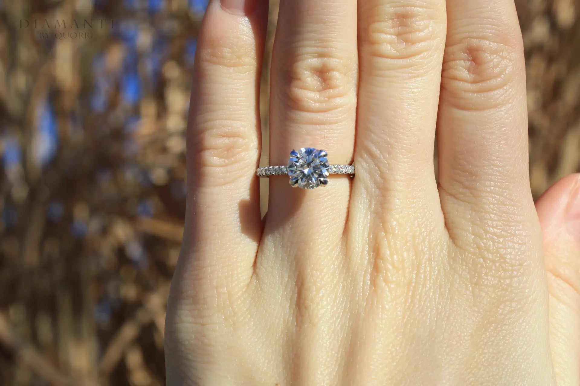 affordable designer 14k white gold accented 2ct round lab diamond engagement ring Quorri