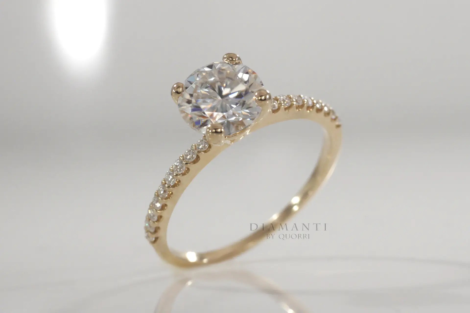 14k yellow gold 1.5 carat accented round lab diamond engagement ring Quorri