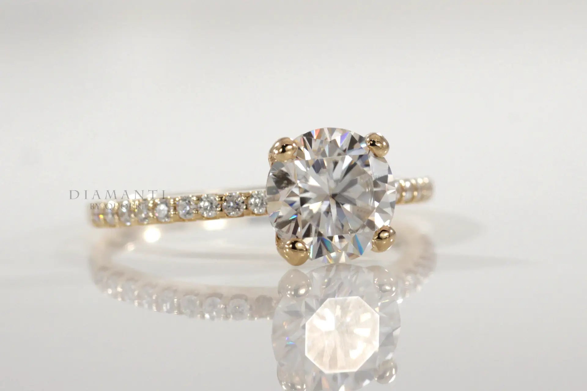 18k yellow gold 2 carat accented round lab diamond engagement ring Quorri