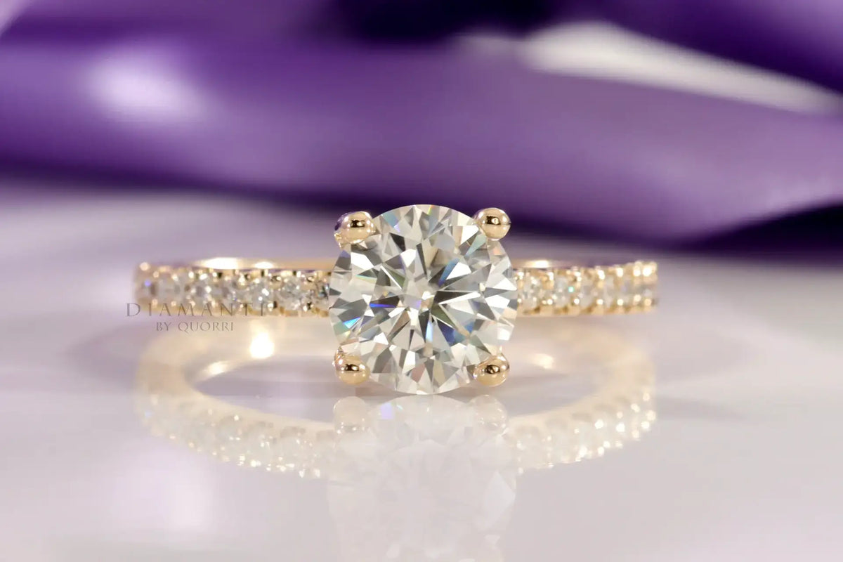 yellow gold accented round lab diamond engagement ring Quorri