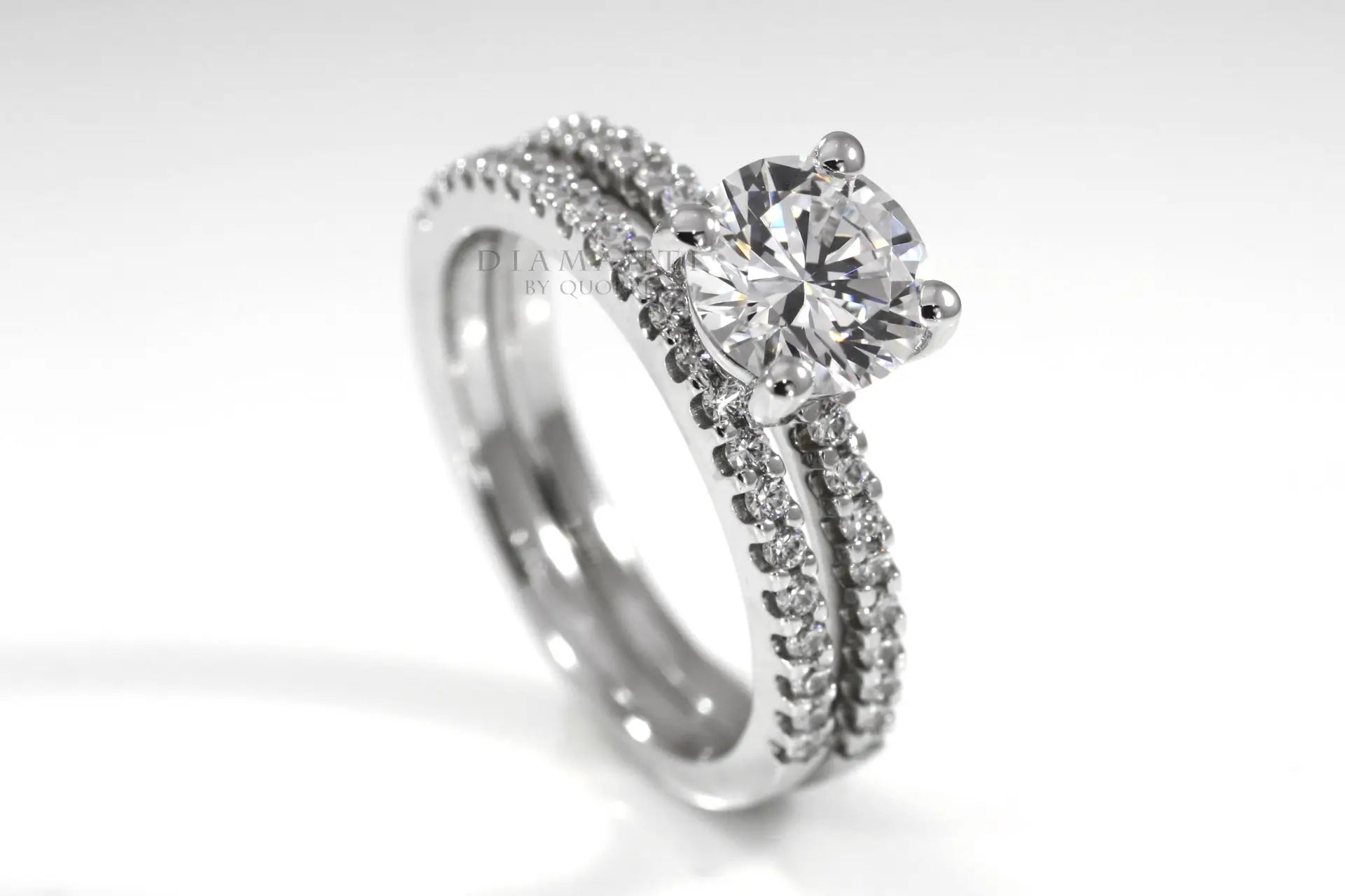 18k white gold accented 1ct round lab diamond engagement ring and band Quorri