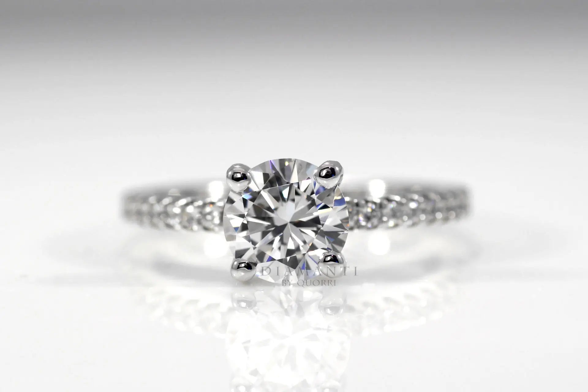 1.5 carat white gold accented round lab diamond engagement ring Quorri