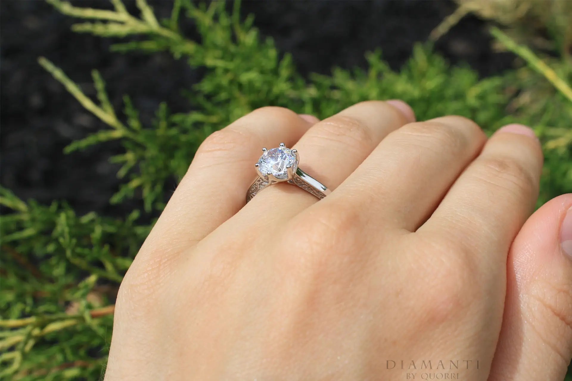 affordable six prong rose motif 2ct round lab diamond engagement ring Quorri