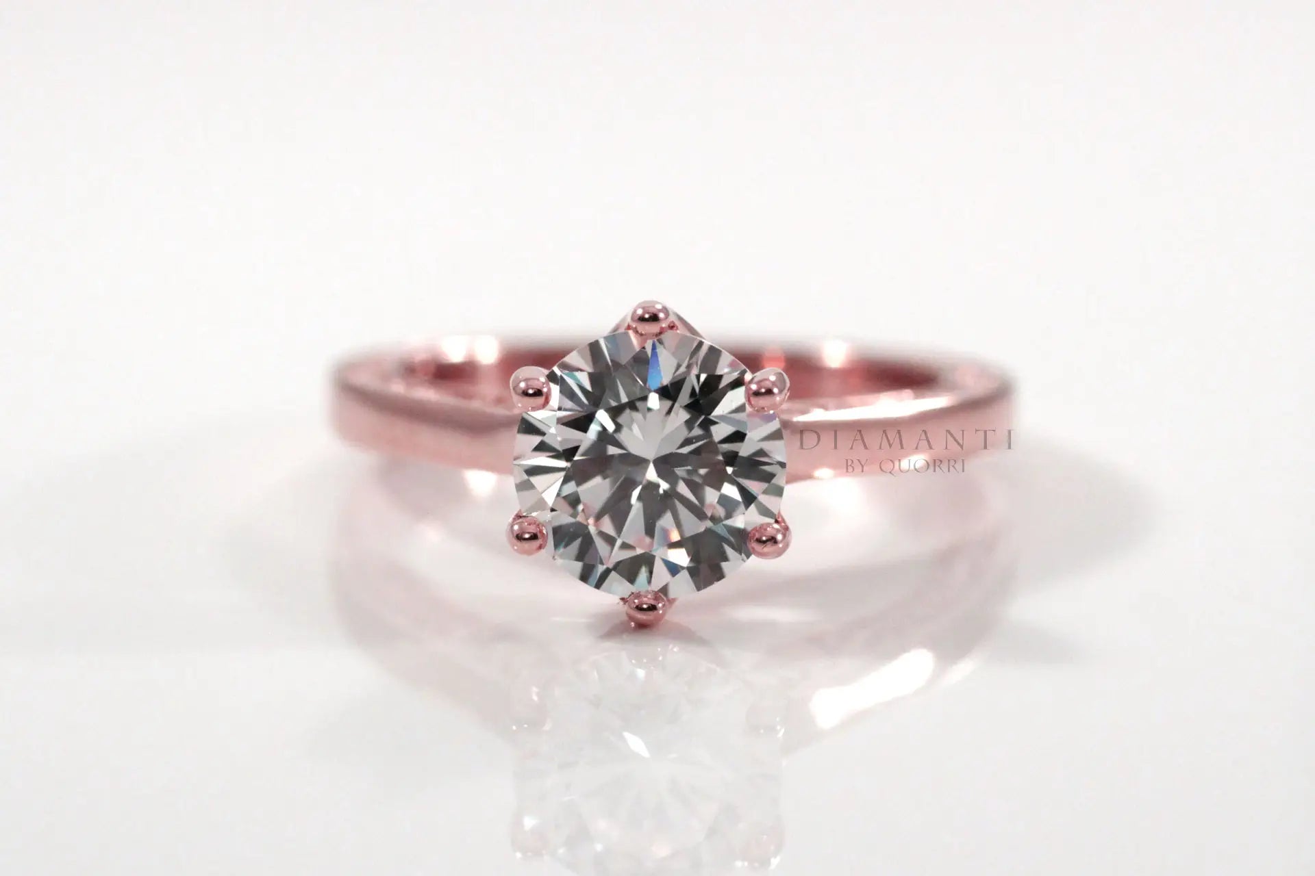 rose gold six prong rose motif 2ct round lab diamond engagement ring Quorri