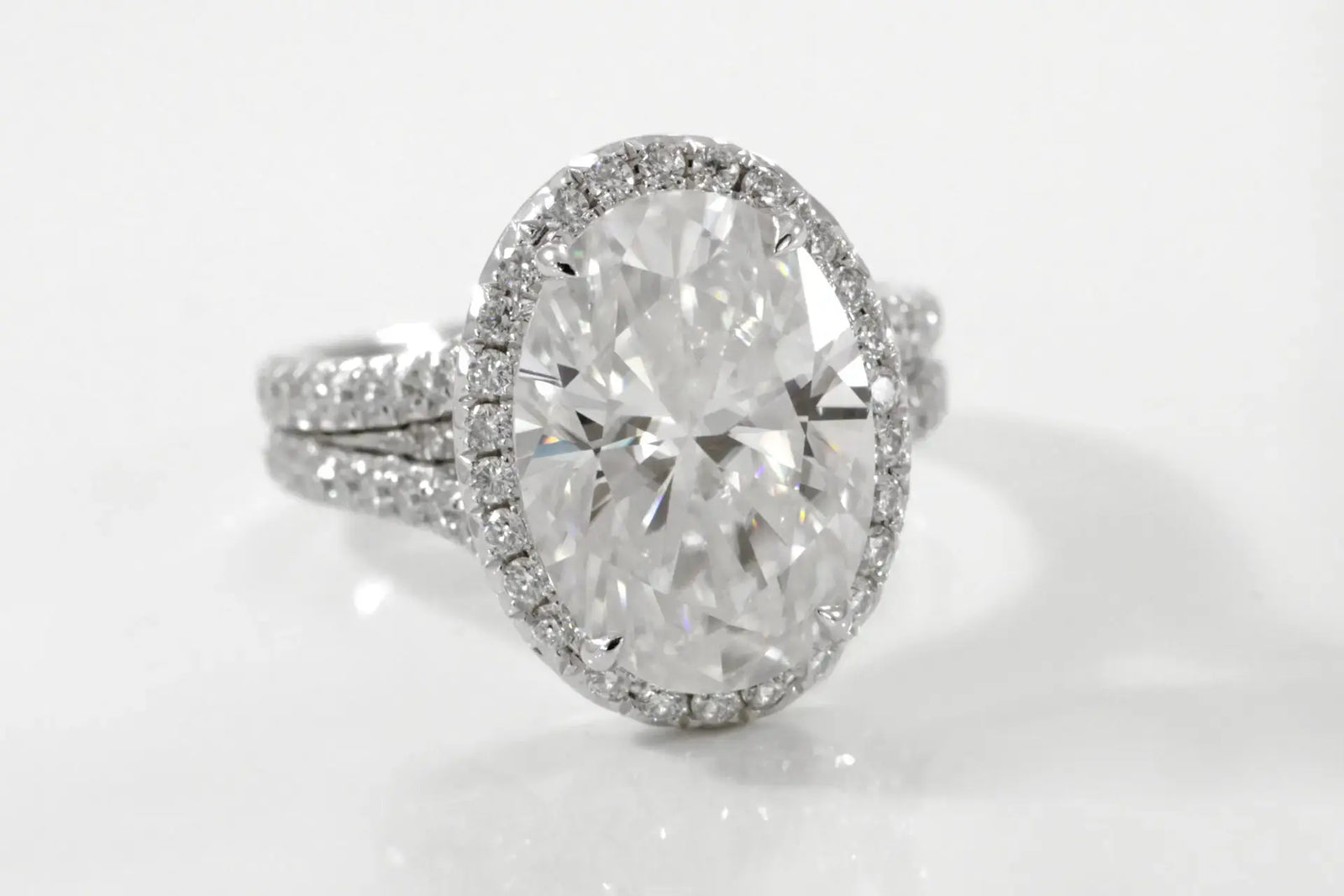 designer claw prong split band 5 carat oval halo lab created diamond engagement ring 