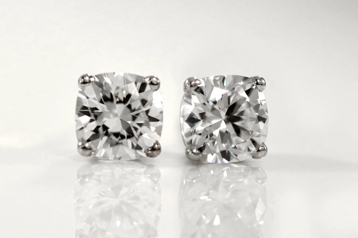 18k white gold 2 carat total weight cushion lab diamond stud earrings Quorri