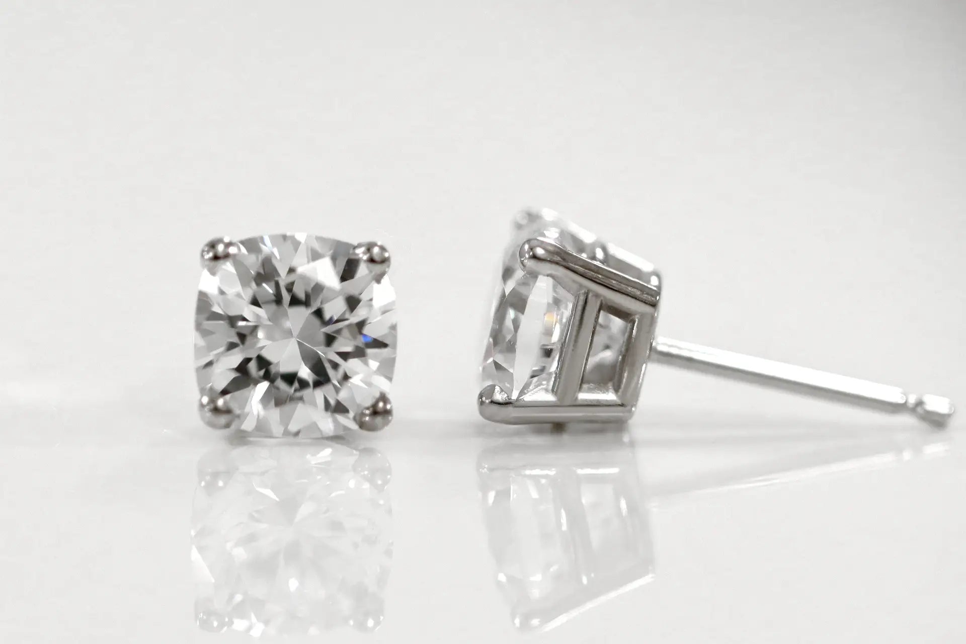 18k white gold 2 carat total weight cushion lab diamond stud earrings Quorri