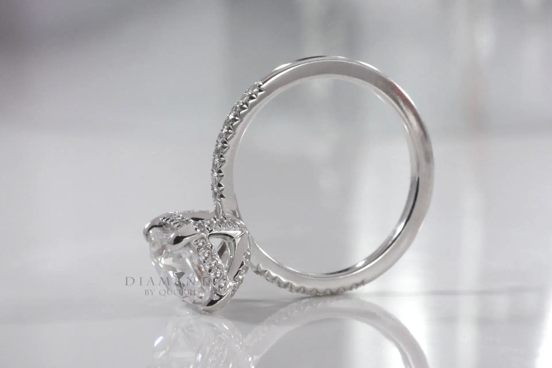 18k white gold affordable designer accented 2.5 carat cushion lab diamond engagement ring Quorri