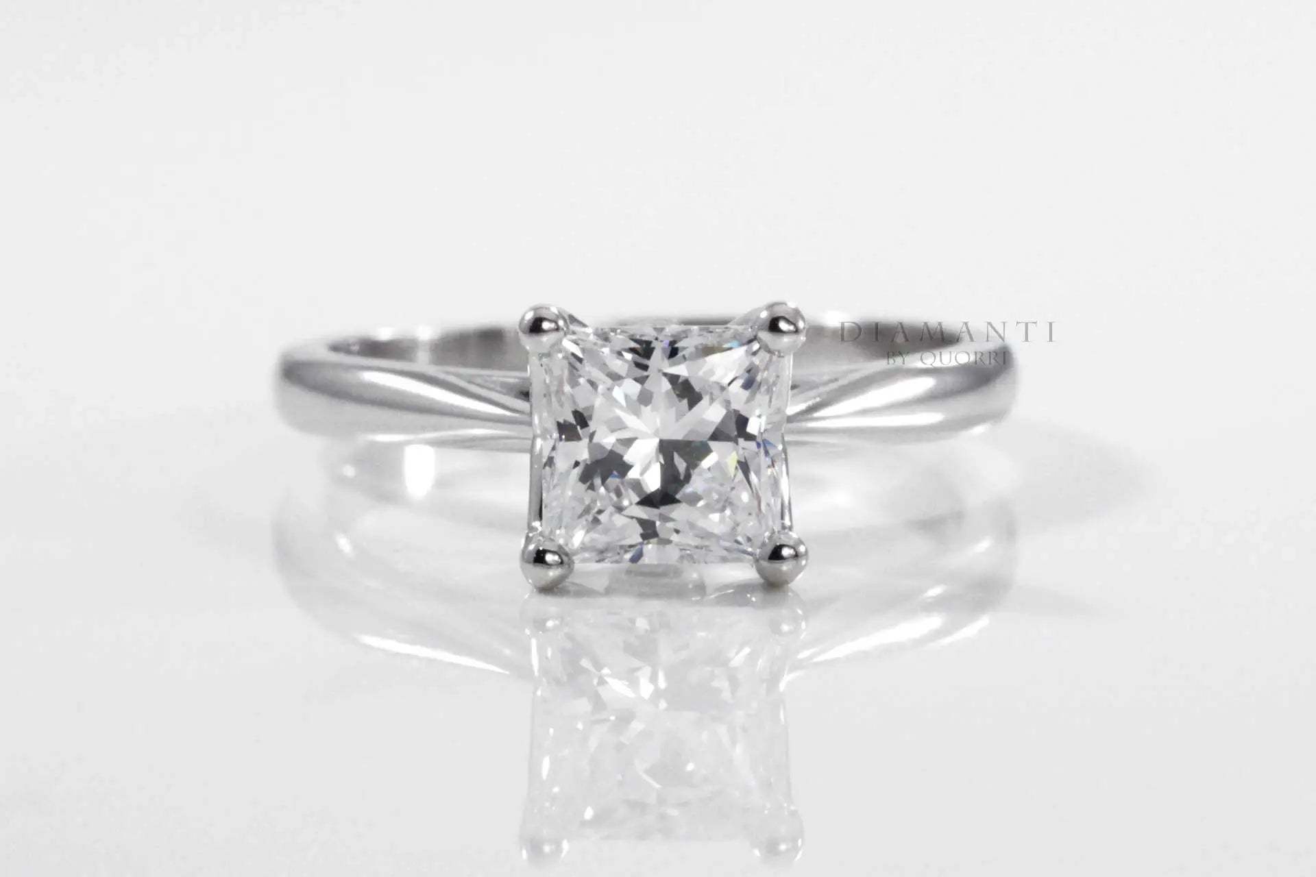 platinum affordable princess cut lab grown diamond solitaire engagement ring