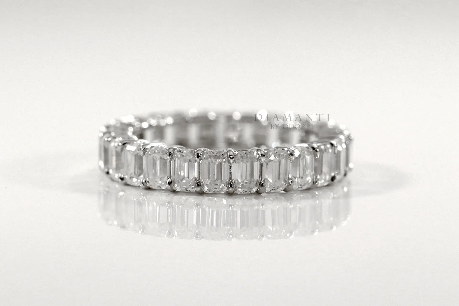 18k white gold emerald cut diamond eternity anniversary band Quorri Canada