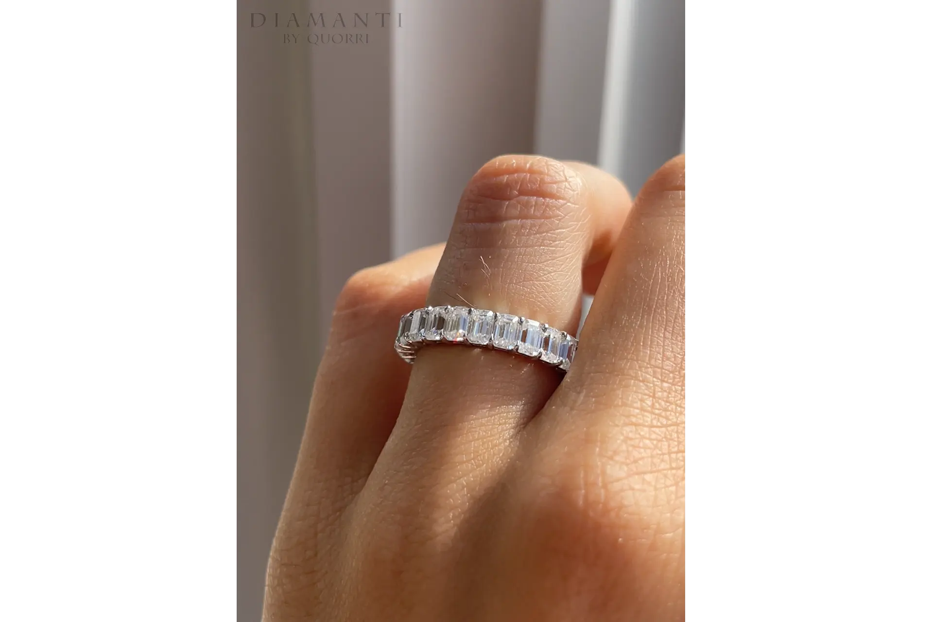 2 carat 18k white gold emerald cut diamond eternity anniversary wedding band Quorri Canada