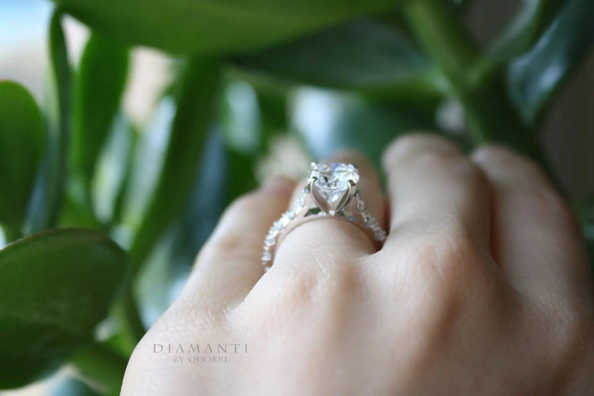 cheap large accented 3ct round lab diamond engagement ring Quorri Canada