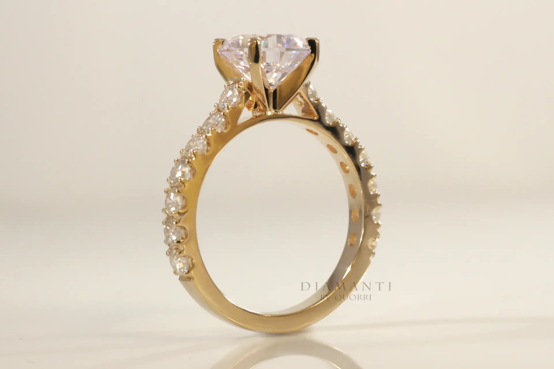 18k yellow gold large accented 3ct round lab diamond engagement ring Quorri Canada