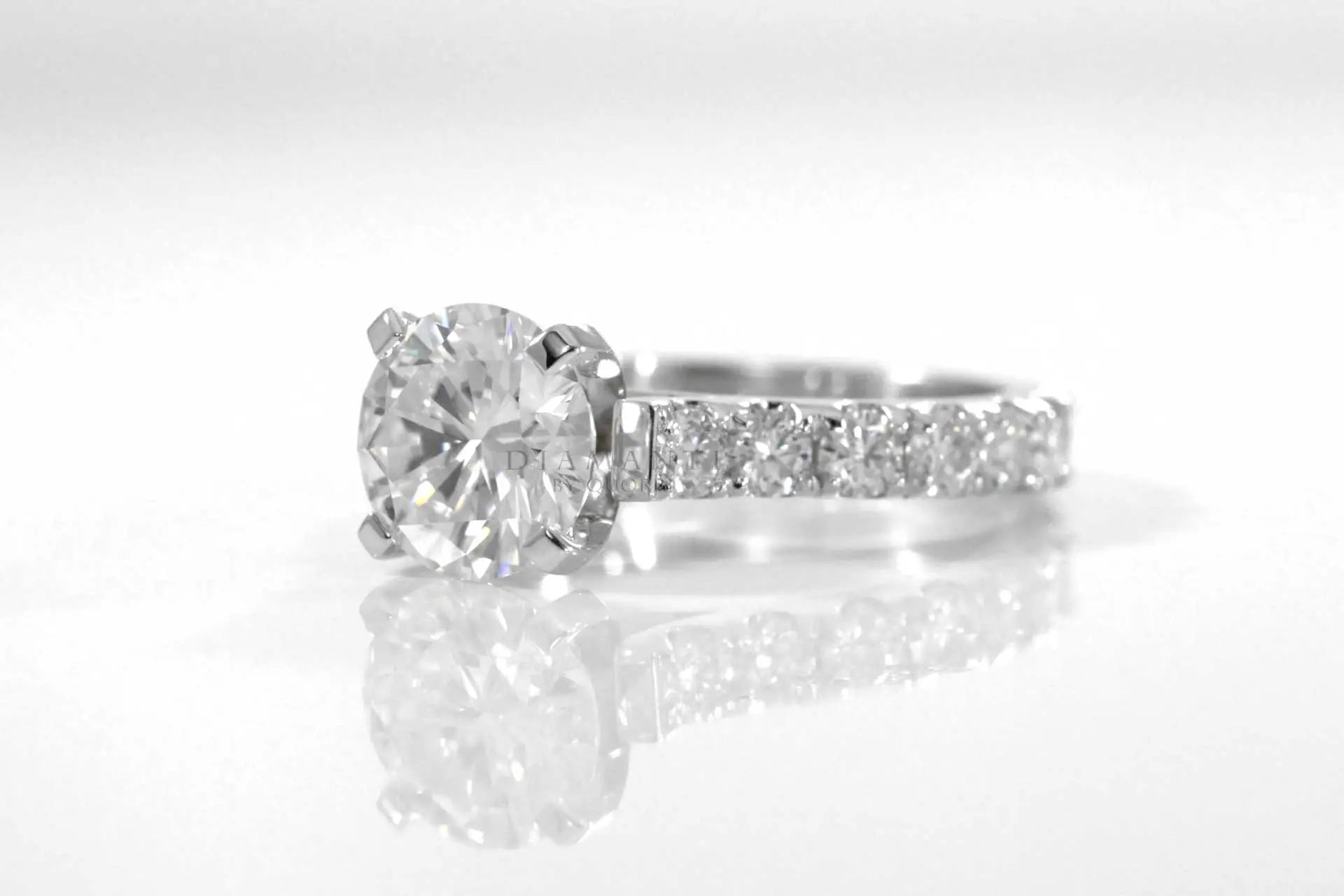 4 prong large accented 3ct round lab diamond engagement ring Quorri