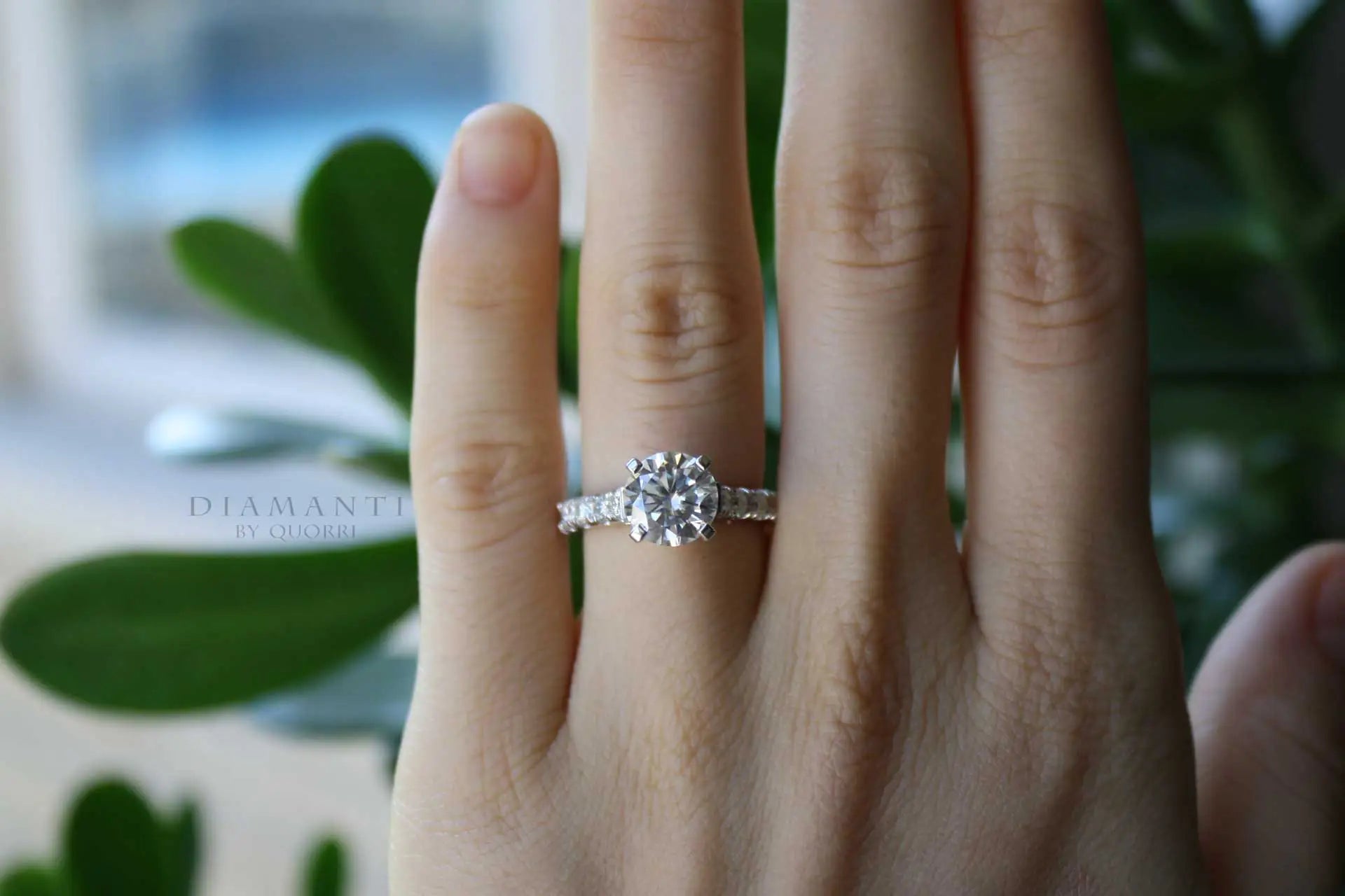 14k white gold large accented 2.5 carat round lab created diamond engagement ring Quorri