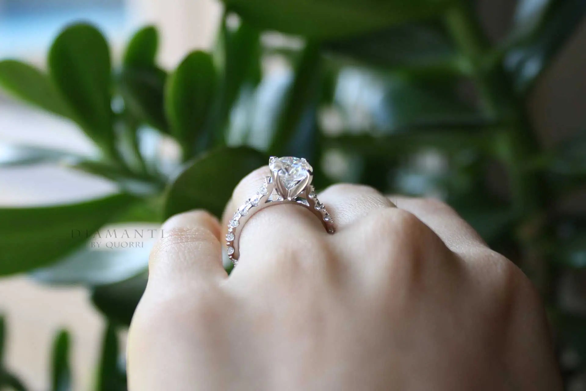 low cost large accented 2.75ct round lab diamond engagement ring Quorri Canada