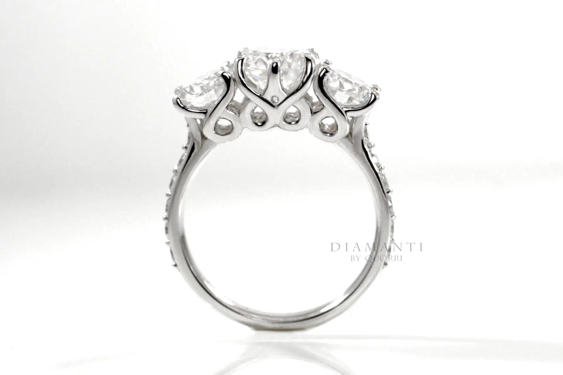 affordable three stone 2.5ct 14k white gold lab grown diamond engagement ring Quorri