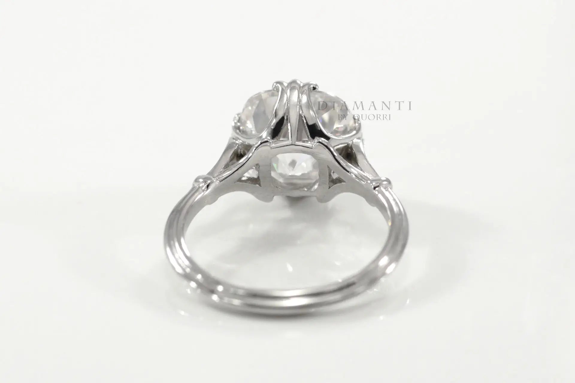 designer white gold vintage claw prong cushion lab created diamond engagement ring Quorri