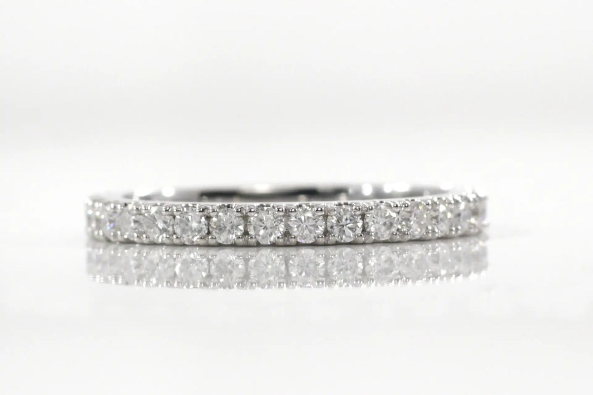 affordable 14k white gold round lab diamond scalloped wedding band Quorri