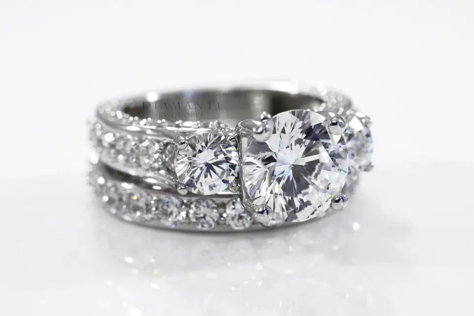 3ct 18k white gold designer affordable round lab diamond wedding ring set Quorri