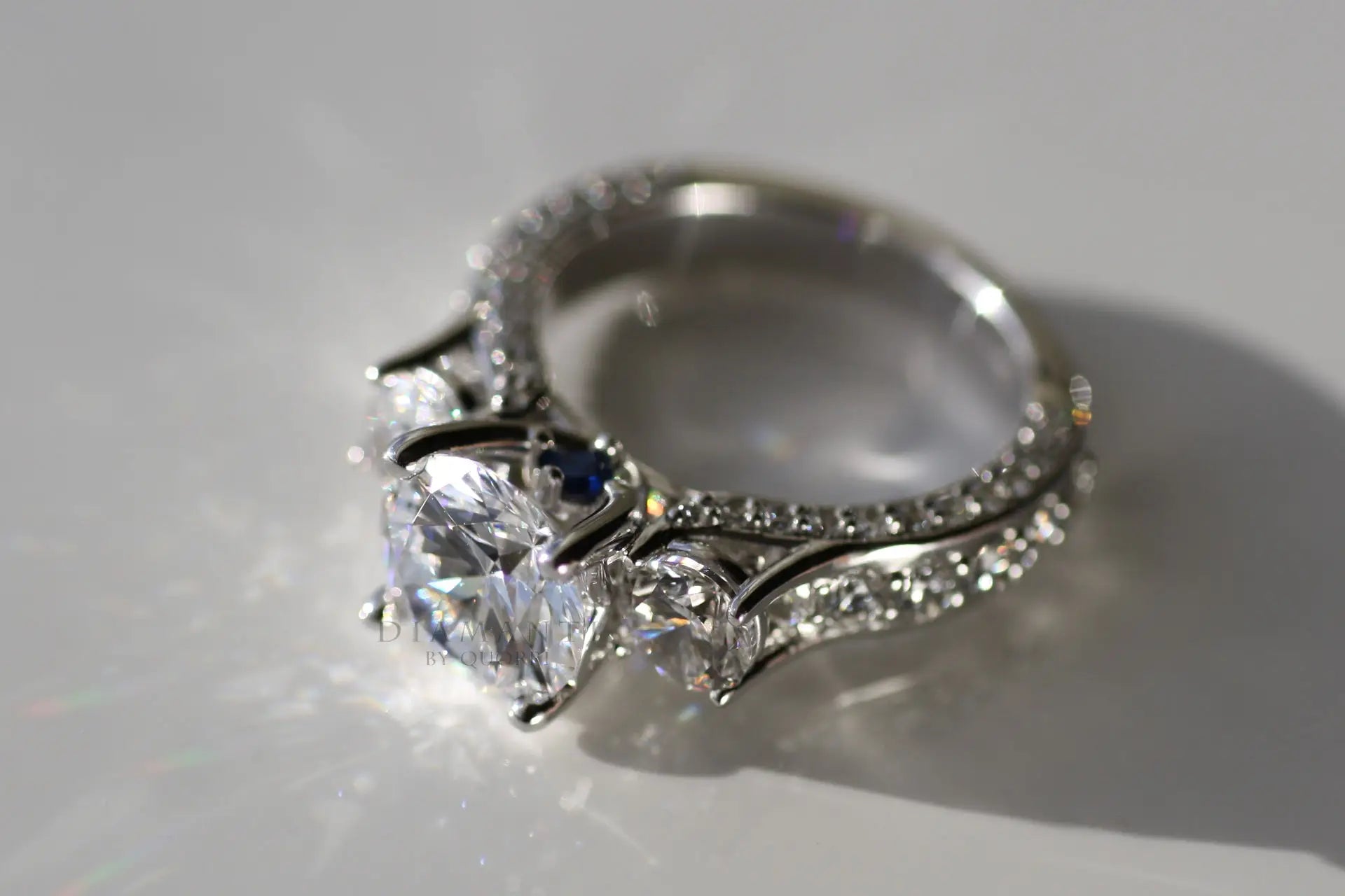 3ct vera wang inspired accented 3 stone round lab diamond engagement ring Quorri