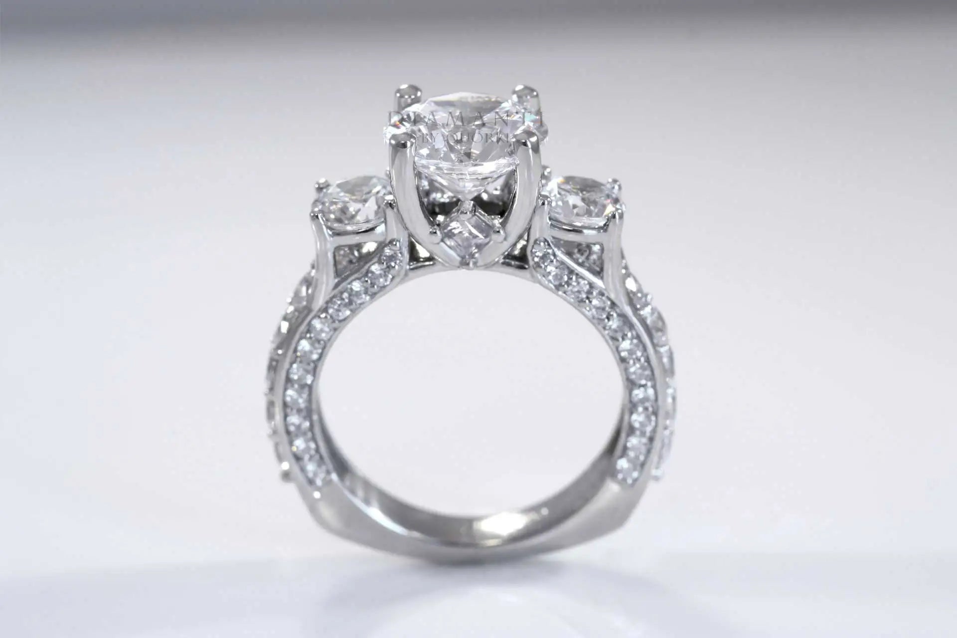 Affordable vera wang inspired accented 3 stone 2ct round lab diamond engagement ring