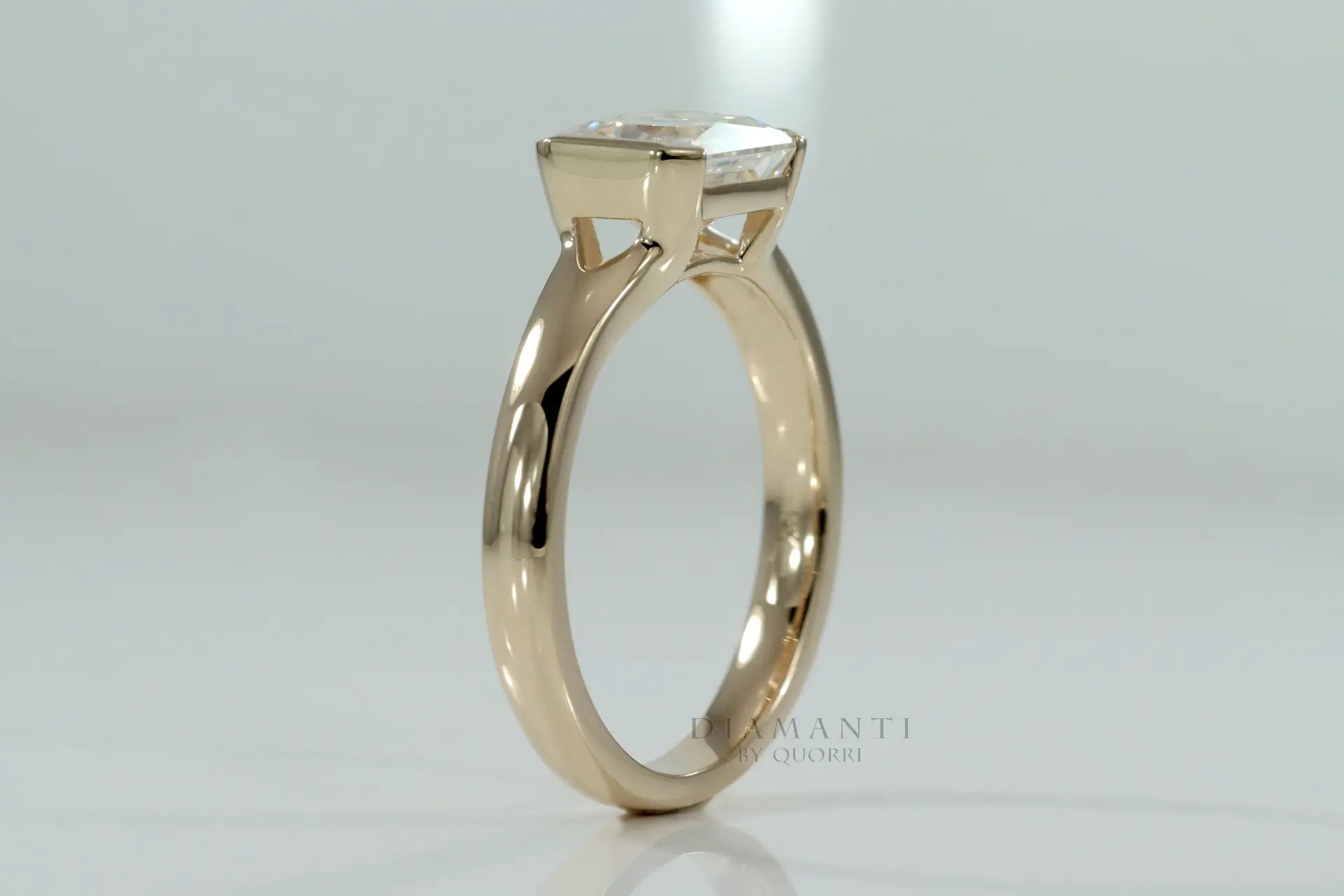 affordable 14k yellow gold designer bezel set 1.25 carat radiant lab created diamond engagement ring Quorri