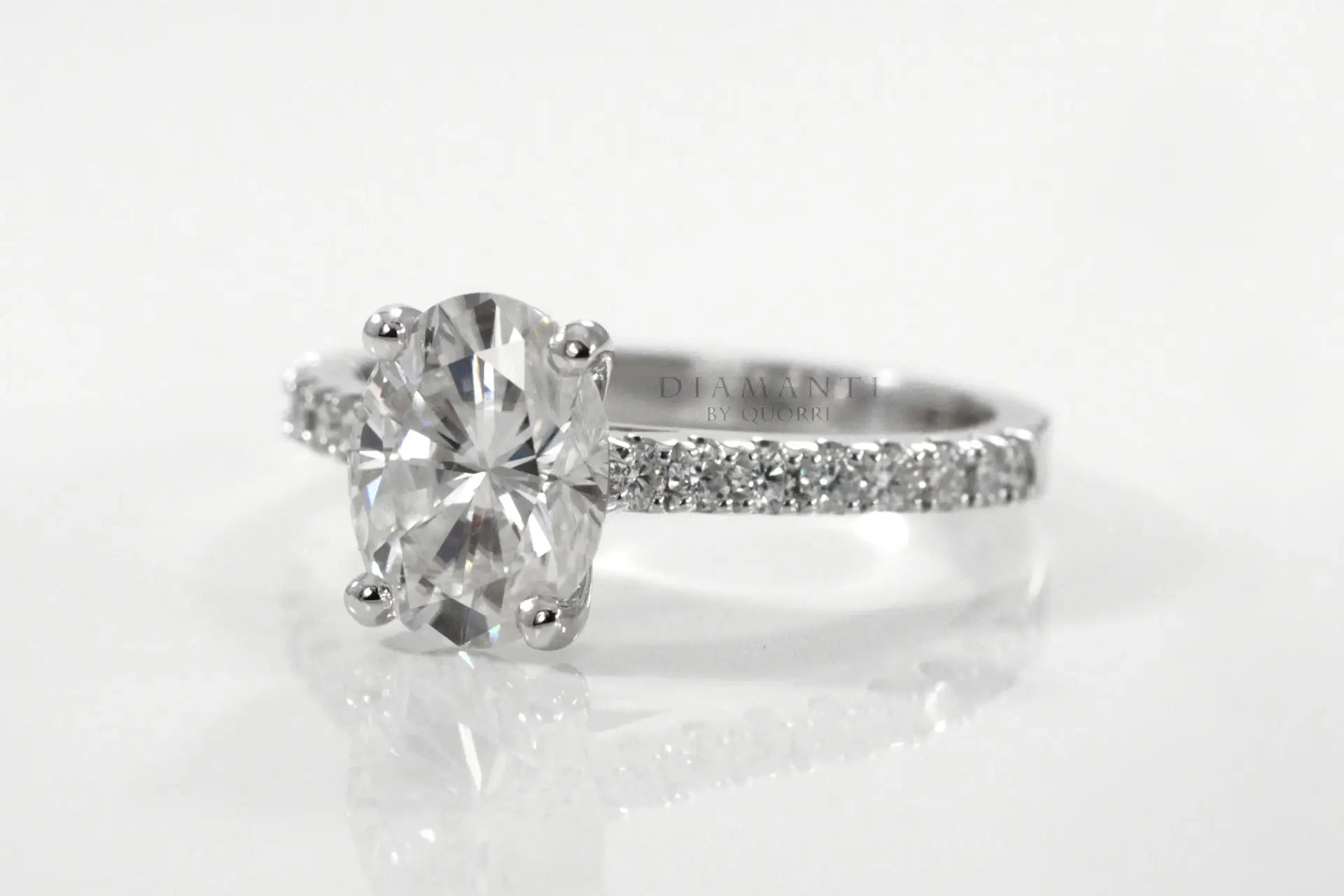 white gold affordable accented oval lab diamond engagement ring Quorri Canada