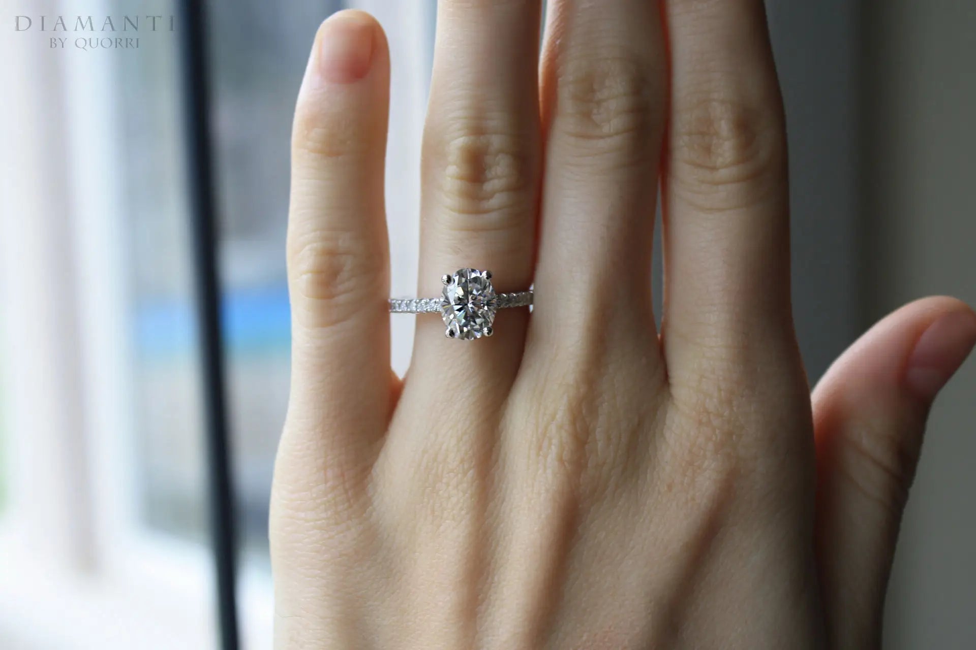 designer affordable accented 3 carat oval lab created diamond engagement ring Quorri