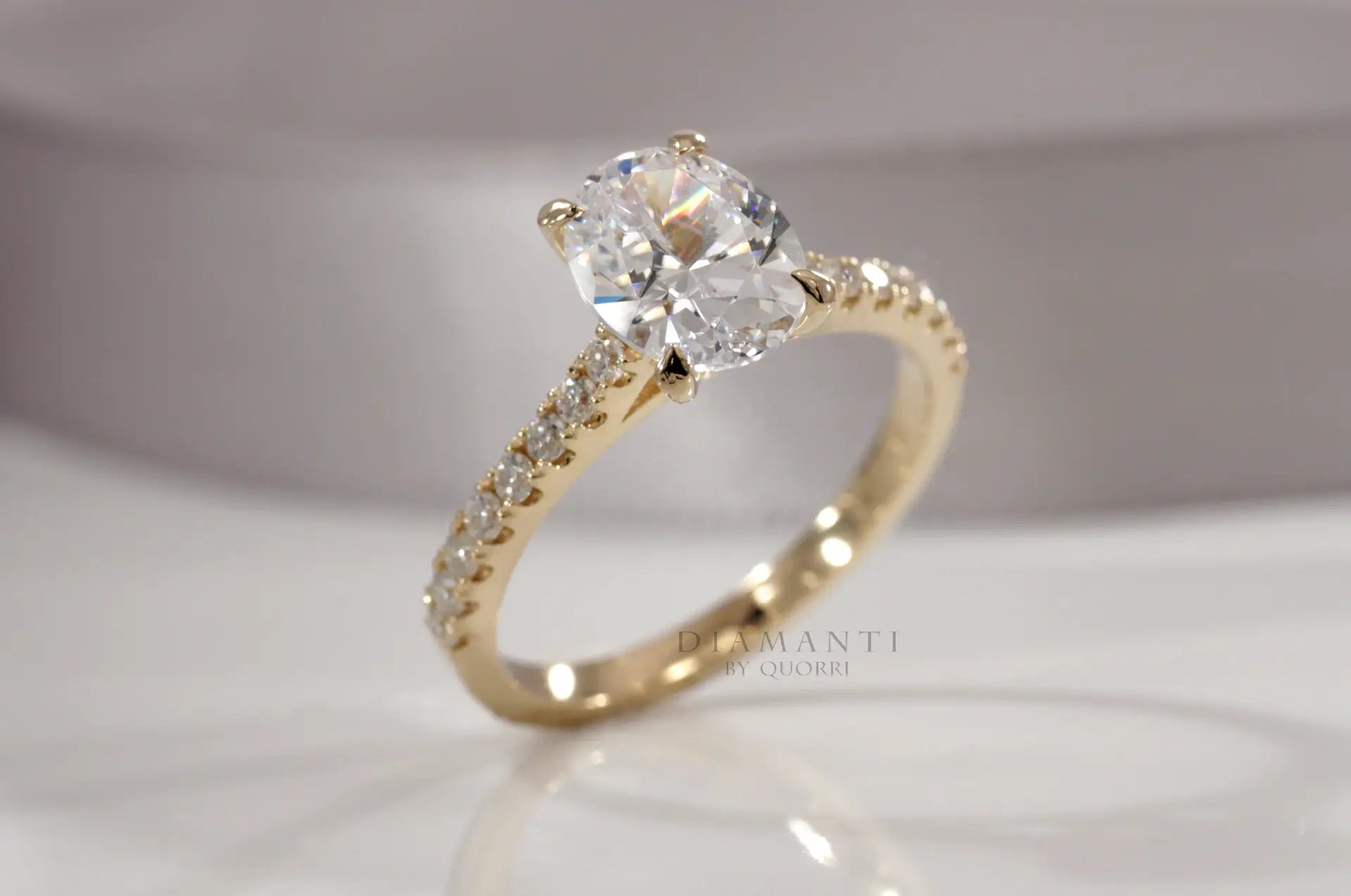 affordable 14k yellow gold accented oval lab grown diamond engagement ring Quorri
