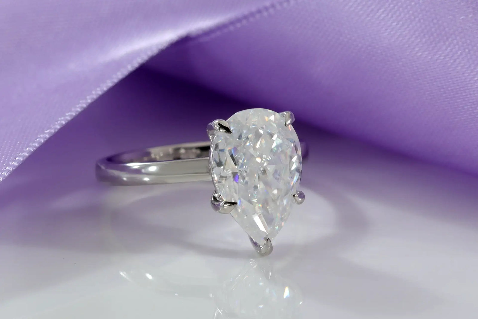 platinum 3.5 carat pear lab grown diamond solitaire engagement ring Quorri