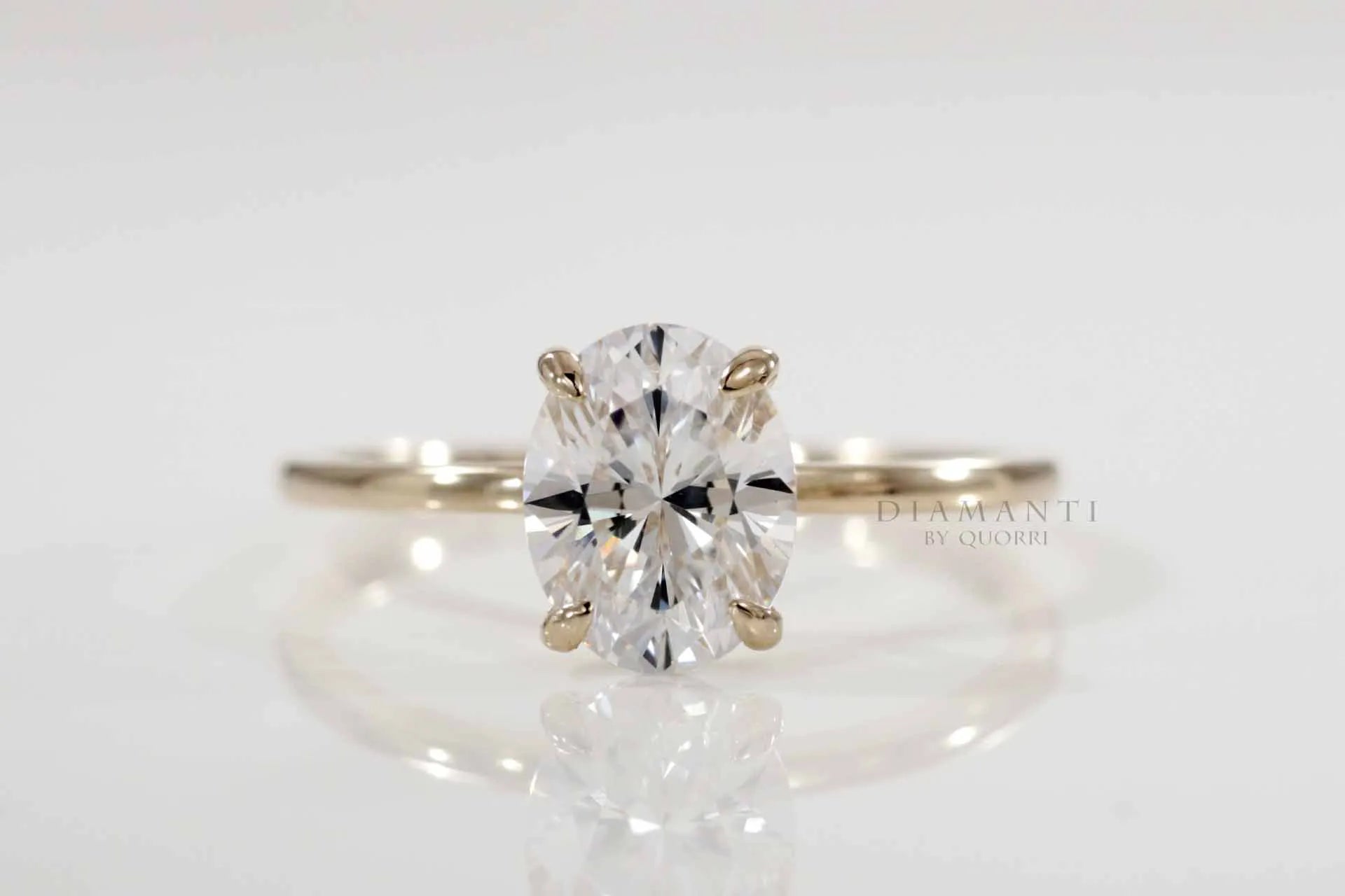 claw prong 18k yellow gold 3 carat oval lab diamond engagement ring Quorri