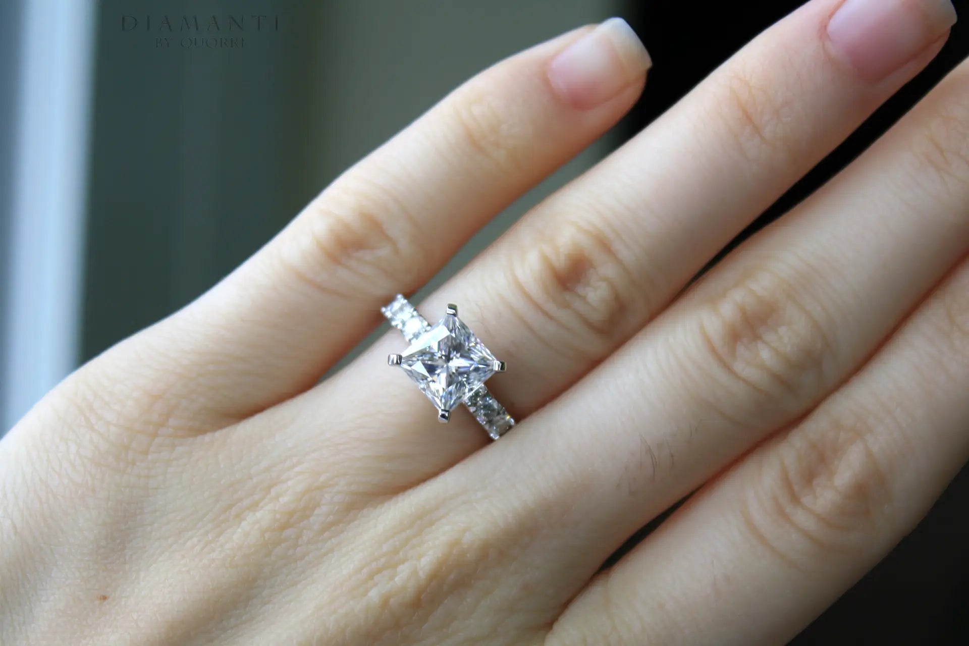 affordable designer 3 carat princess lab grown diamond accented engagement ring Quorri