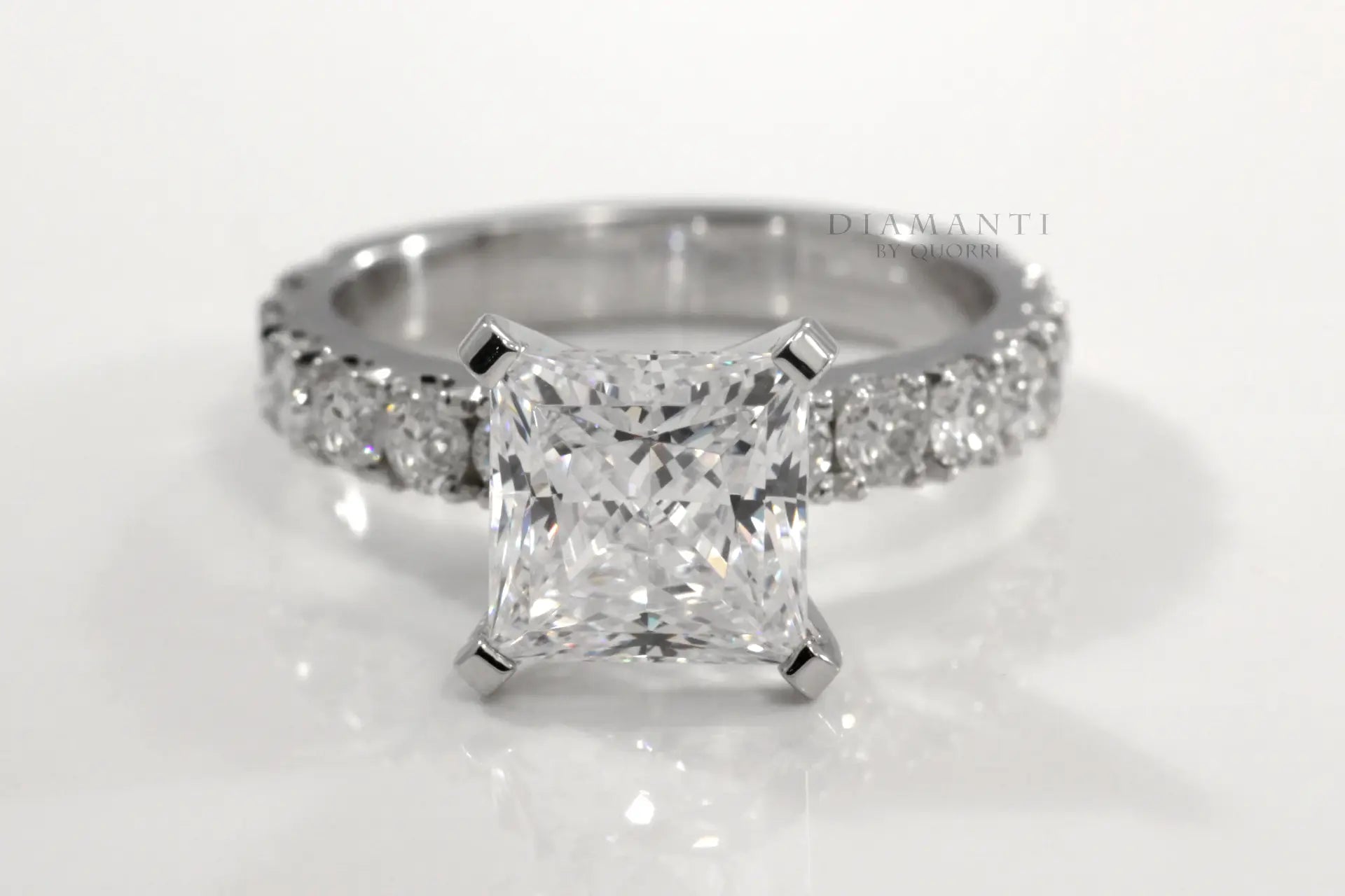 accented 3 carat princess lab diamond engagement ring Quorri