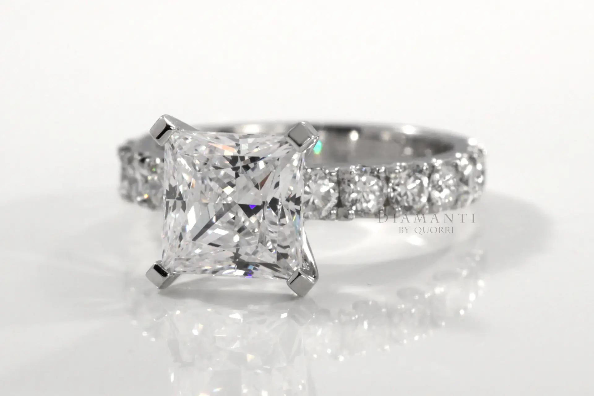 platinum accented 3 carat princess lab created diamond engagement ring Quorri