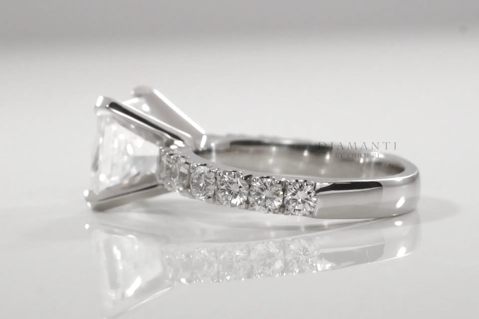 4 prong accented 4 carat princess lab diamond engagement ring Quorri