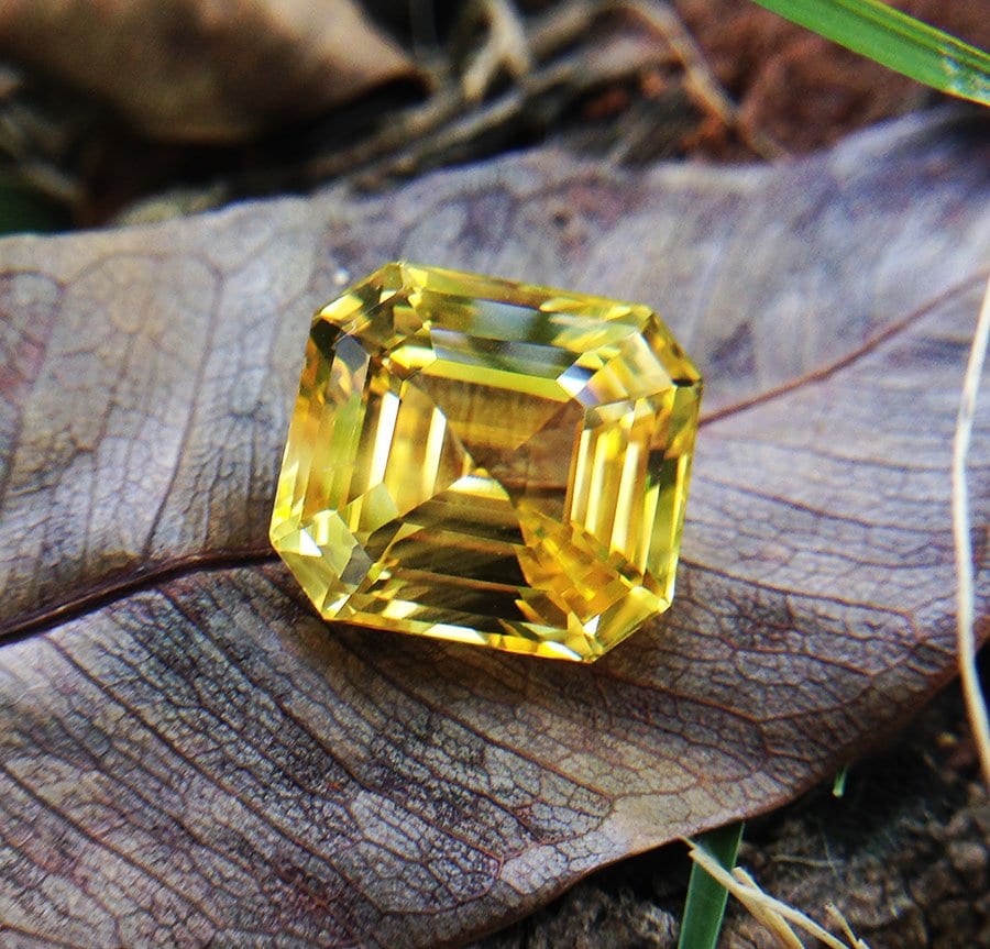 4 carat lab grown yellow sapphire Asscher cut Quorri