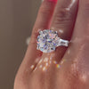 18k white gold claw prong 6 carat round and baguette three stone lab grown diamond engagement ring Quorri