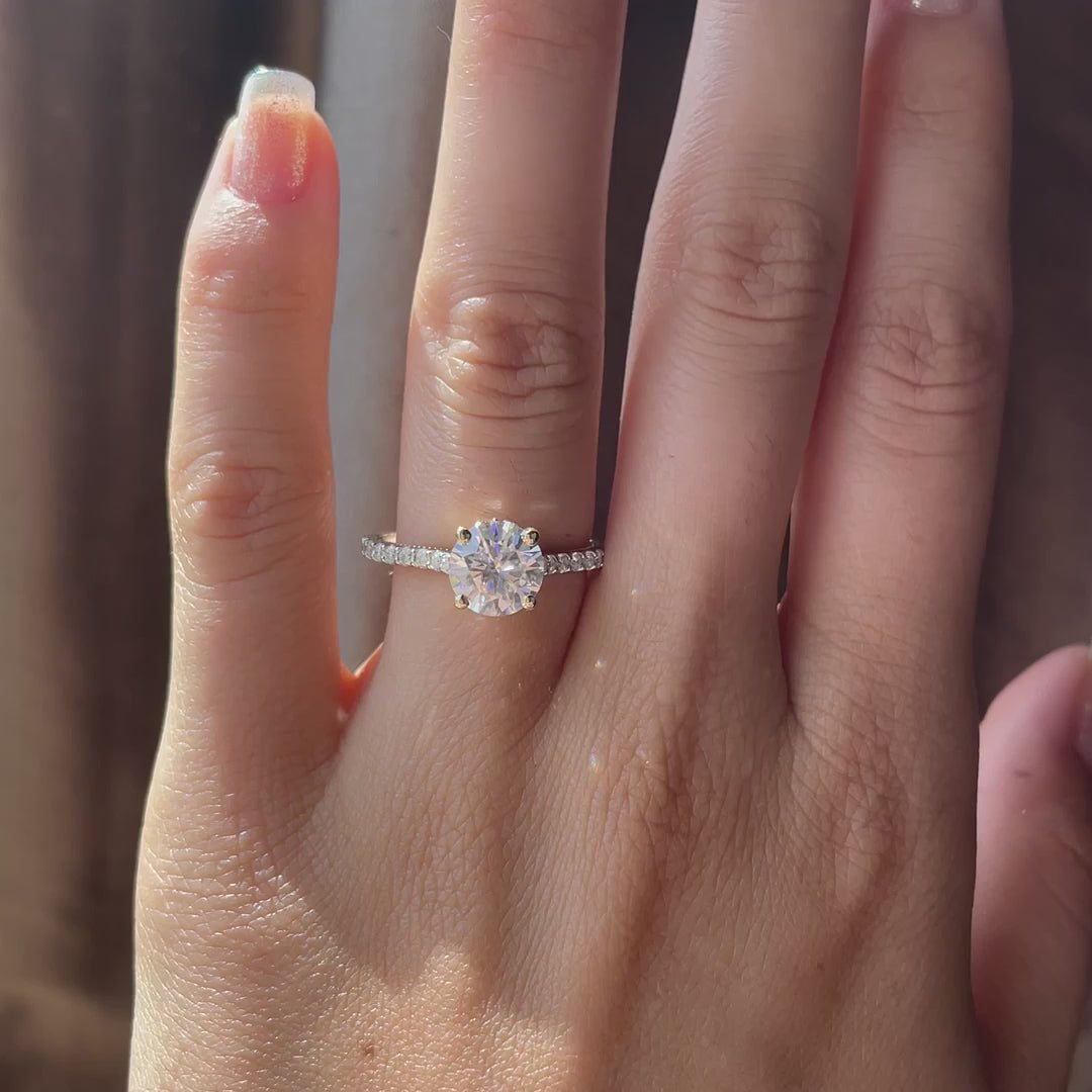 two-tone vintage accented 2 carat round lab diamond engagement ring Quorri Canada