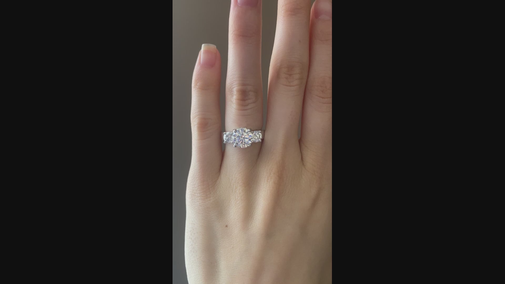 affordable platinum three stone 2 carat round brilliant lab created diamond engagement ring Quorri