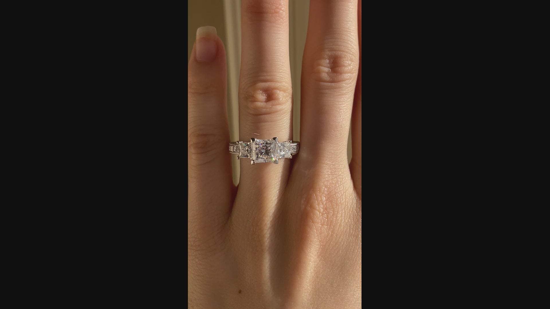 platinum vintage accented three stone 2 carat princess lab created diamond engagement ring Quorri