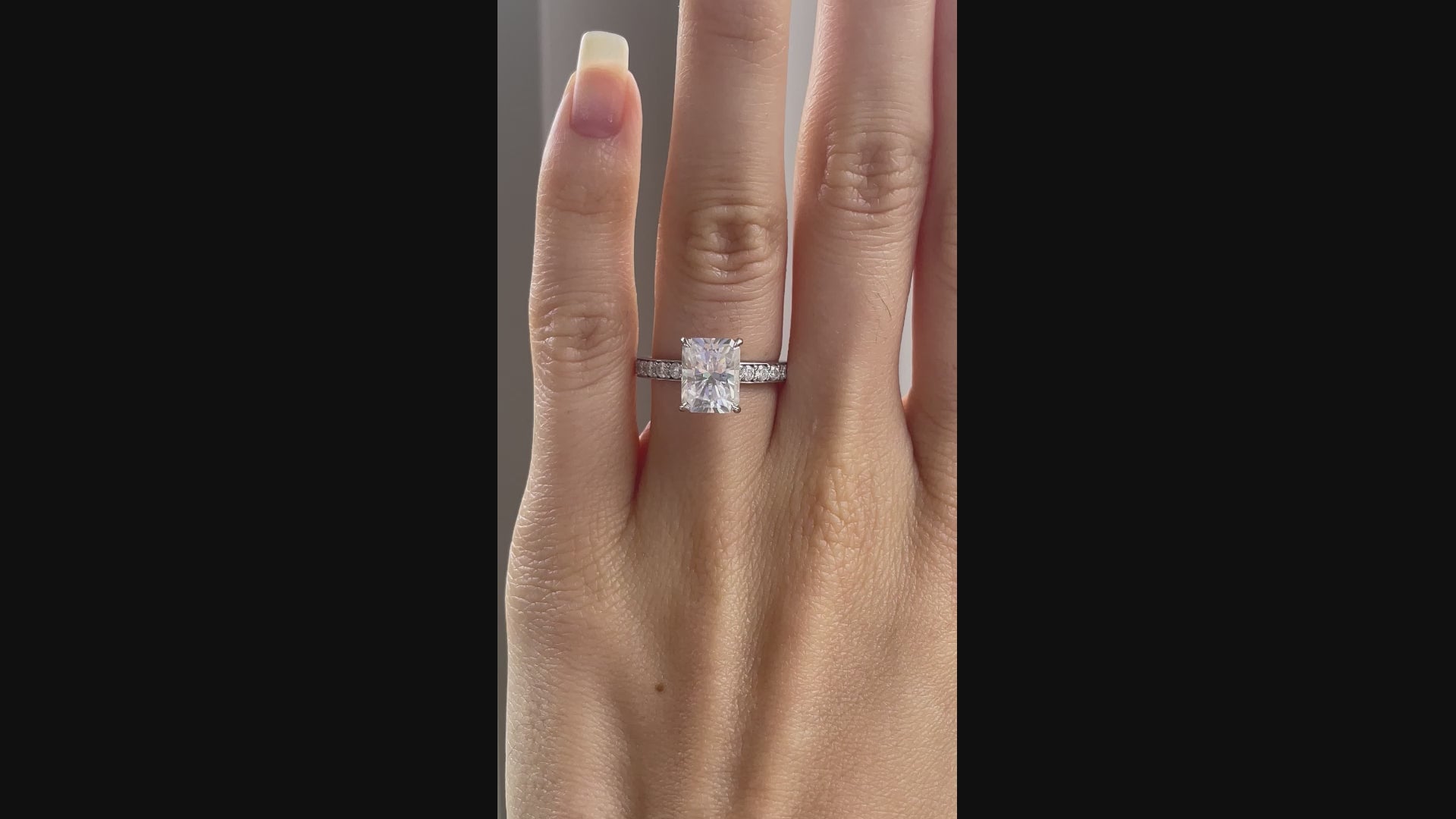 3 carat platinum accented claw prong under-halo radiant lab created diamond engagement ring Quorri